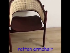 Sillón nórdico de ratán con madera natural, silla de comedor y salón de madera maciza